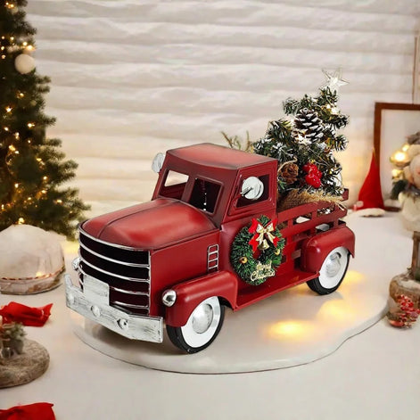 Roter Weihnachts-Pick-up mit LED und Tannenbaum – Noelvaro