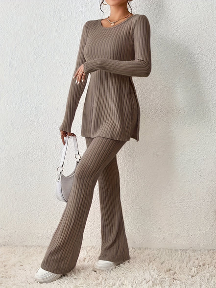 Elegantes Zweiteiler-Set – Rundhals-Oberteil und Hose
