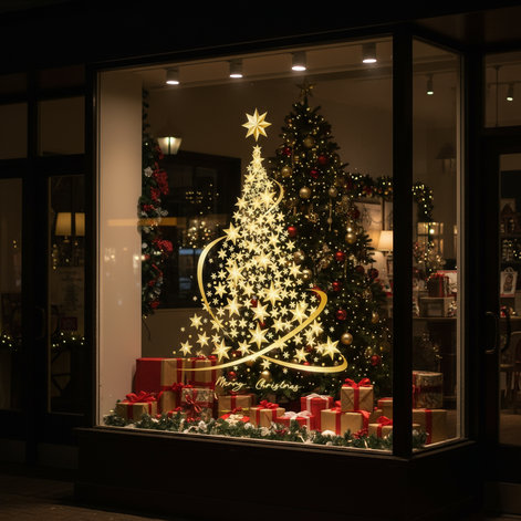 Weihnachtsbaum Fenstersticker Gold 45 × 50 cm – Sternavira