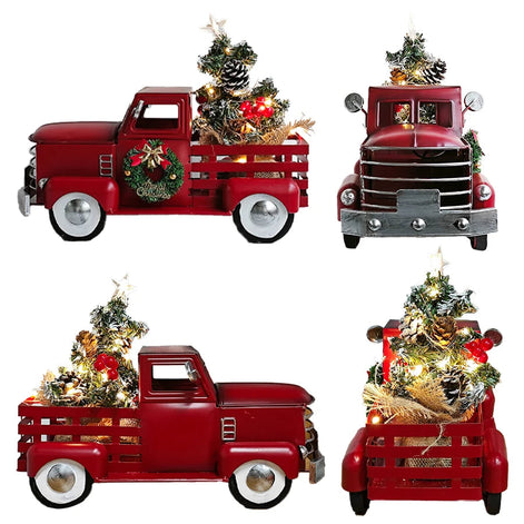 Roter Weihnachts-Pick-up mit LED und Tannenbaum – Noelvaro