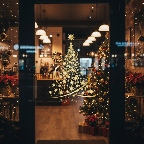 Weihnachtsbaum Fenstersticker Gold 45 × 50 cm – Sternavira