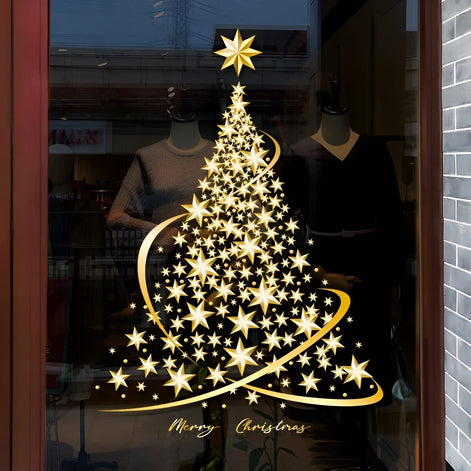 Weihnachtsbaum Fenstersticker Gold 45 × 50 cm – Sternavira