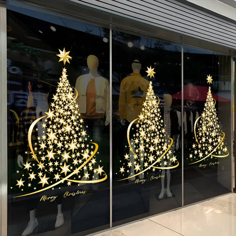 Weihnachtsbaum Fenstersticker Gold 45 × 50 cm – Sternavira