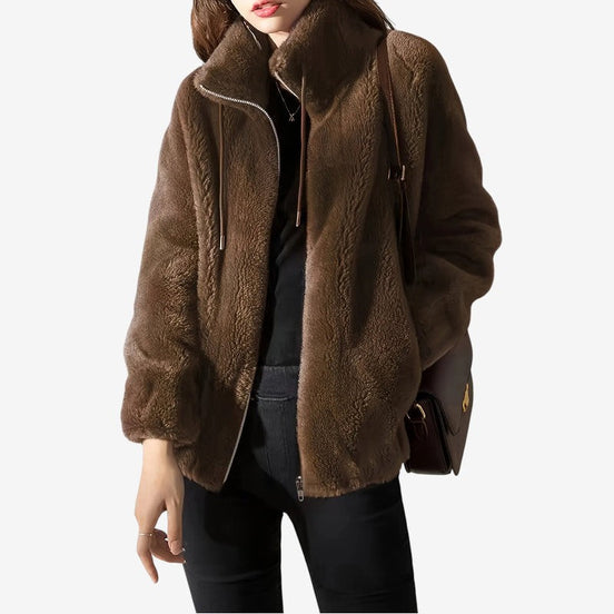 Damen Fleecejacke mit Stehkragen, Reißverschluss und Seitentaschen – Veloura