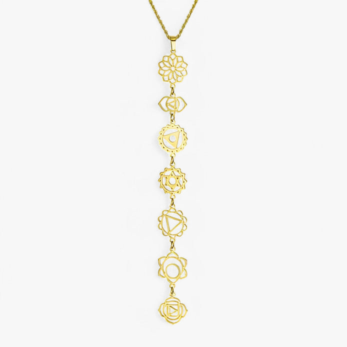 Freyaluna Damen Halskette mit Chakra-Steinen und Göttinnen-Anhänger