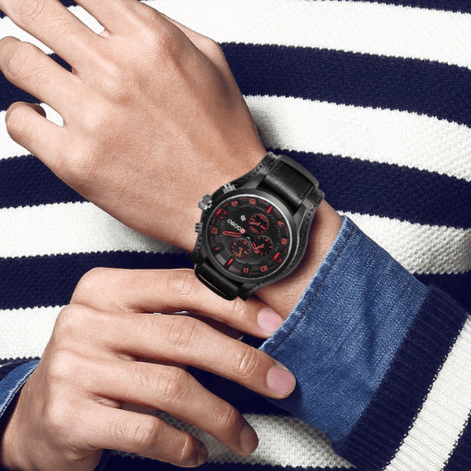 Herren Armbanduhr mit Lederarmband und Quarzwerk