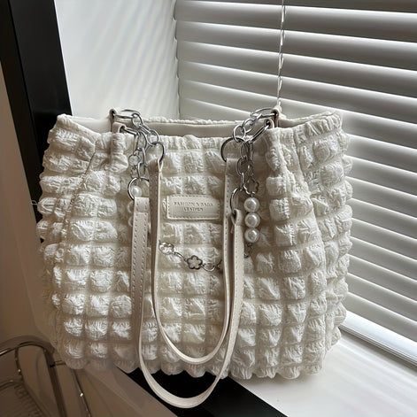 Bellevo Plaid Canvas Tote Bag – Karierte Schultertasche mit Reißverschluss