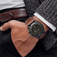 Calvero Herren Armbanduhr mit Lederarmband und Quarzwerk