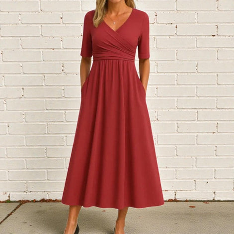 Norvella Kleid – Damen Kleid mit V-Ausschnitt, kurzen Ärmeln und Polyester