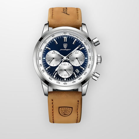 Herren Quarzuhr mit Lederarmband und Leuchtanzeige