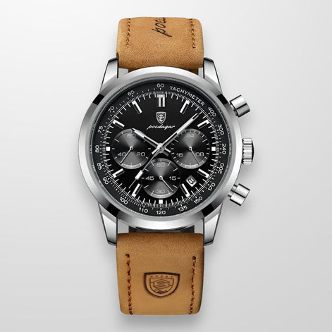 Herren Quarzuhr mit Lederarmband und Leuchtanzeige
