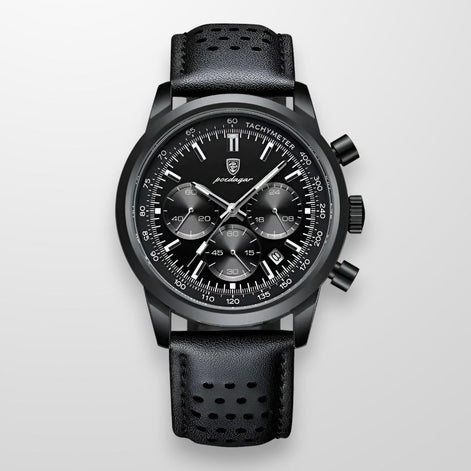 Herren Quarzuhr mit Lederarmband und Leuchtanzeige