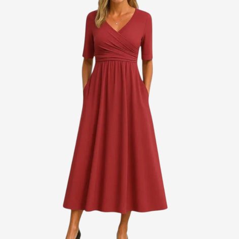 Norvella Kleid – Damen Kleid mit V-Ausschnitt, kurzen Ärmeln und Polyester