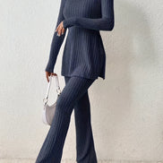 Elegantes Zweiteiler-Set – Rundhals-Oberteil und Hose
