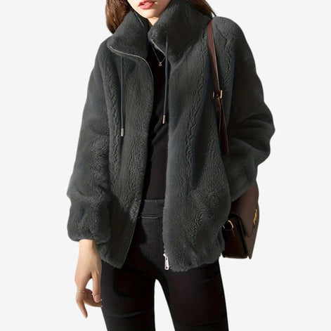 Damen Fleecejacke mit Stehkragen, Reißverschluss und Seitentaschen – Veloura