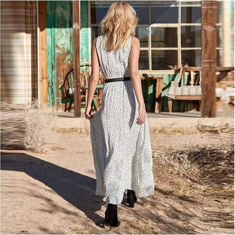 Solmirea Damen Maxikleid mit V-Ausschnitt und ärmellosem Design