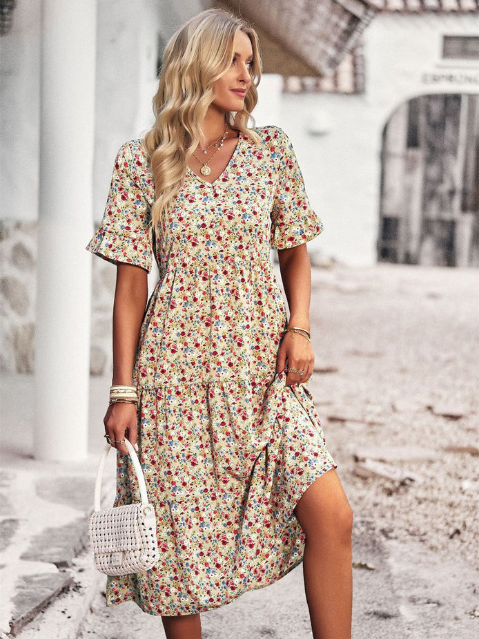 Lunaria Damenkleid mit V-Ausschnitt und Blumenprint