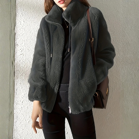 Damen Fleecejacke mit Stehkragen, Reißverschluss und Seitentaschen – Veloura