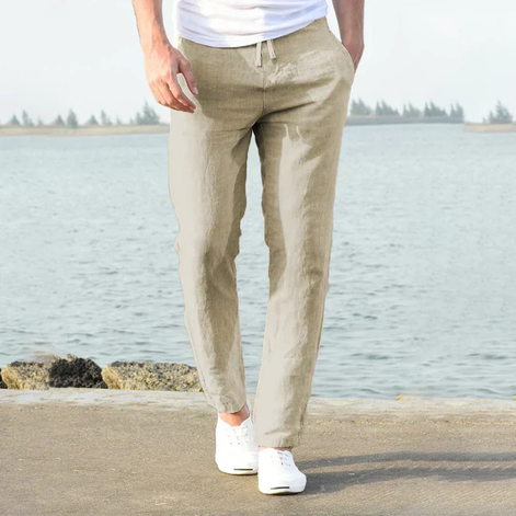 Torven Herren Leinenhose mit Hohem Bund und Weitem Bein