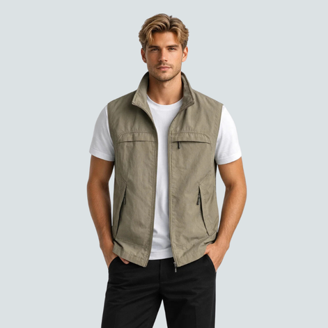 Varex Herren Utility Weste mit Stehkragen und Reißverschluss