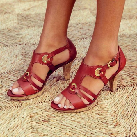 Elviera Damen Sandalen mit Absatz und Schnallenriemen