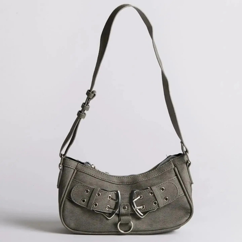 Denim Schultertasche mit verstellbarem Gurt und Reißverschluss
