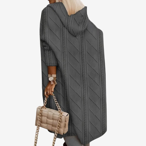 Damen Strickjacke mit Kapuze, Zopfmuster und offenen Taschen – Noravelle