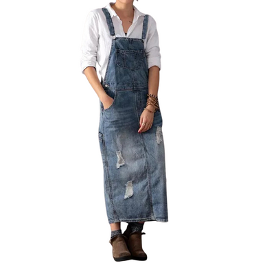 Ärmelloses Latzkleid aus Polyesterdenim für den Alltag