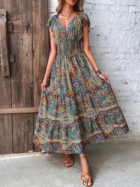 Florvella Maxikleid mit Paisley Muster und V-Ausschnitt in lockerer Passform