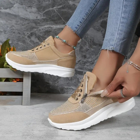 Veloria Damen Sneaker mit Seitlichem Reißverschluss und Rutschhemmender Sohle