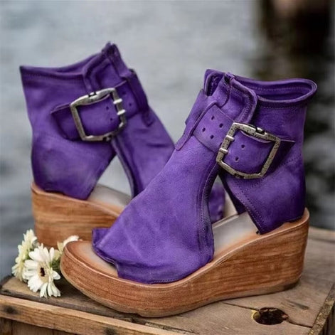 Velmirea Damen Sandalen mit Blockabsatz und Schnallenriemen
