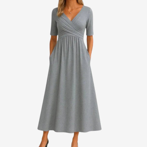 Norvella Kleid – Damen Kleid mit V-Ausschnitt, kurzen Ärmeln und Polyester
