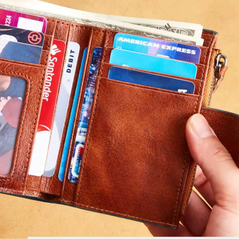 Veltrano Geldbörse Herren kompakt Leder RFID Schutz Reißverschluss Kartenfächer