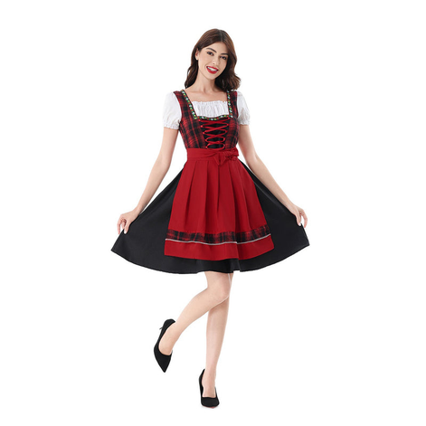 Damen Oktoberfest Dirndl mit Karomieder, Puffärmeln und Schürze – Elsbeth