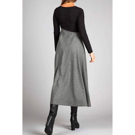 Elvoria Damen Maxikleid mit V-Ausschnitt und zweifarbigem Design