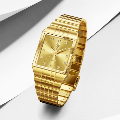 Damen Quarzuhr mit rechteckigem Zifferblatt und Metallarmband