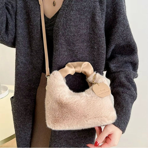 Velmira Handtasche Damen Samt große Tasche verstellbarer Gurt Reißverschluss