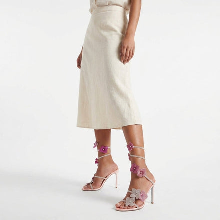 Florencia Damen Sandalen mit Knöchelriemen und floralem Detail