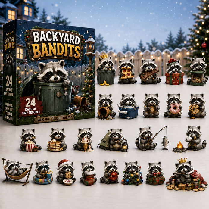 Waschbär Adventskalender aus Acryl mit weihnachtlichen 2D-Motiven – Raconiva