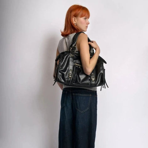 Ravina Schultertasche – Handtasche mit Reißverschluss, Doppelgriffen und verstellbarem Riemen