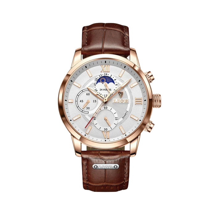 Herren Armbanduhr mit Lederarmband und rundem Zifferblatt