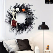 Halloween Türkranz mit Skelett- und Kürbisdesign – Vespera