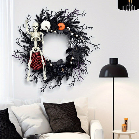 Halloween Türkranz mit Skelett- und Kürbisdesign – Vespera