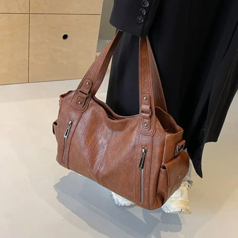 Schultertasche mit Doppelhenkeln und Reißverschluss