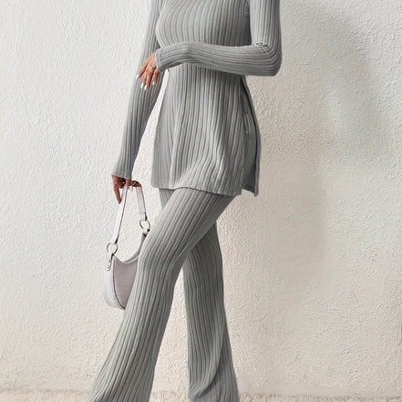 Elegantes Zweiteiler-Set – Rundhals-Oberteil und Hose