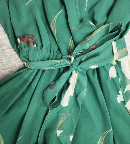 Velmira Maxikleid mit Blumenmuster und V-Ausschnitt – langärmeliges Kleid in A-Linien-Form
