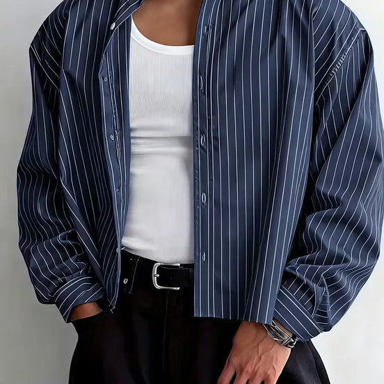 Liorenzo Herren Oversize Hemd mit Vertikalen Streifen und Klassischem Kragen