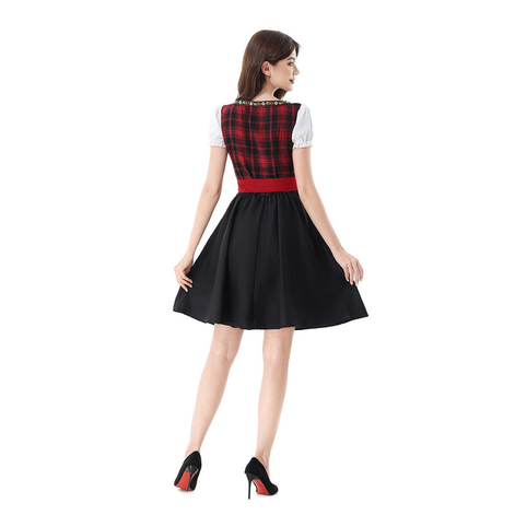 Damen Oktoberfest Dirndl mit Karomieder, Puffärmeln und Schürze – Elsbeth