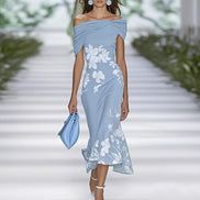 Mirella Damen Kleid mit Off-Shoulder-Ausschnitt und Blumenmuster