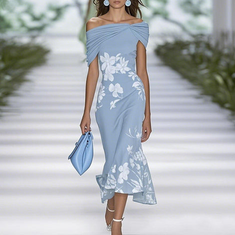 Mirella Damen Kleid mit Off-Shoulder-Ausschnitt und Blumenmuster
